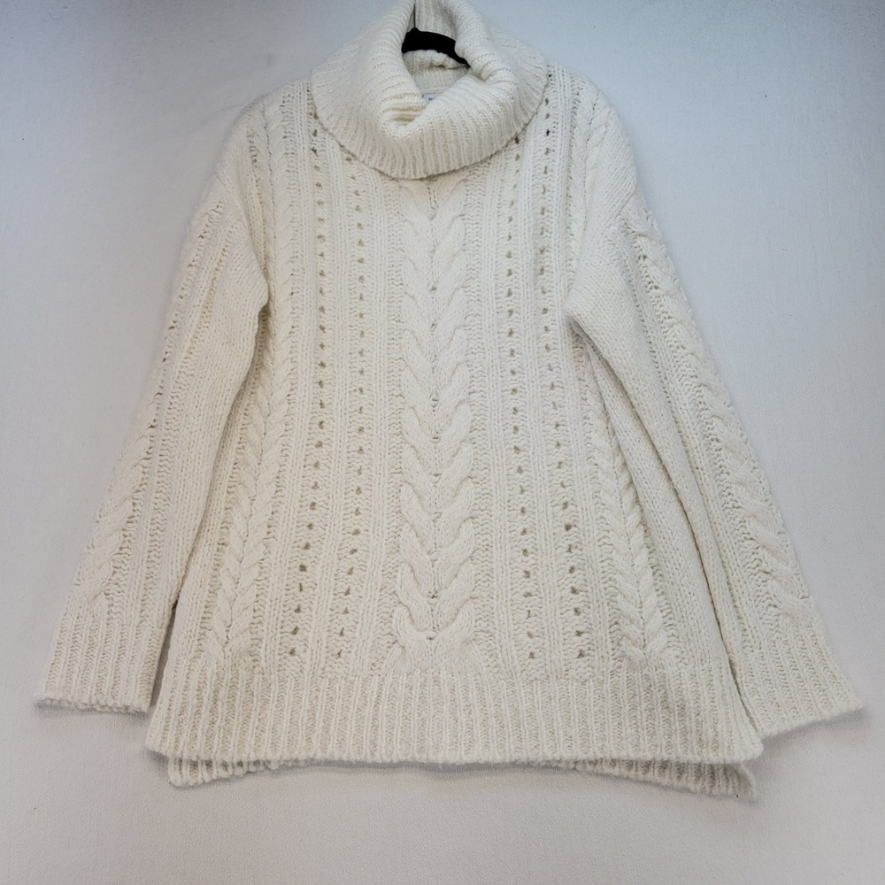 Smartwool Sweater Womens Medium Off White Cable Knit Turtleneck Wool Blend